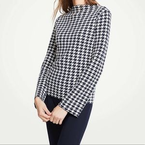 Ann Taylor Houndstooth Mock Neck Top